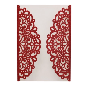 Glitter red laser cut wedding invitation card cover with elegant hollow floral pattern