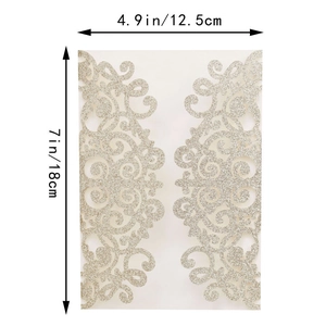 Detailed size specifications for laser cut glitter invitation card measuring 5x7 inches