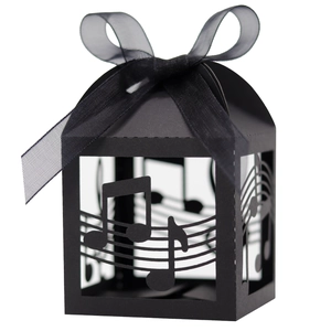 Elegant musical note hollow laser-cut gift box with black ribbon for party favors