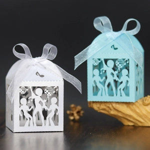 Disco Party Laser Cut Paper Candy Gift Box With Ribbon For Wedding Music Festival Dancing Silhouette Favors Boxes