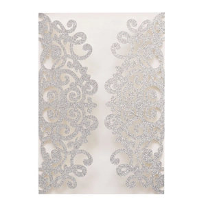 Laser cut silver glitter wedding invitation card holder with hollow floral pattern