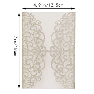Detailed size view of champagne gold glitter laser cut lace wedding invitation card