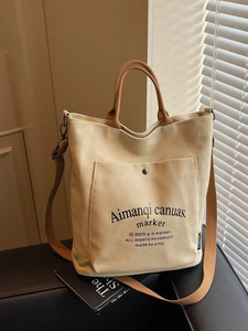 Women Large Capacity Canvas Tote Bag Letter Print Crossbody Bag Versatile Daily Commuter Handbag Casual Shoulder Bag