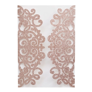 Elegant rose gold glitter laser-cut invitation pockets with complex floral pattern