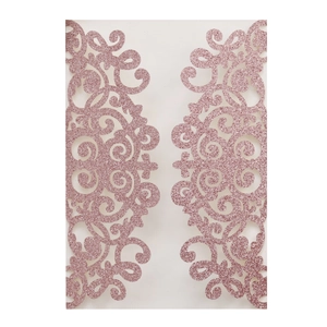Laser cut glitter wedding invitation cover in rose gold with elegant floral pattern
