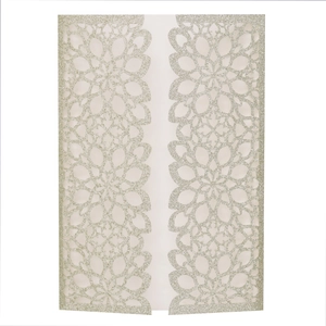 Silver laser cut hollow floral wedding invitation card cover with glitter finish