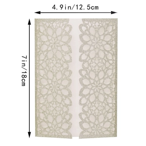 Detailed laser cut wedding invitation card with glitter finish measuring 12.5x18cm