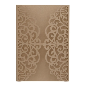 Elegant laser-cut floral wedding invitation cover made of vintage kraft cardstock