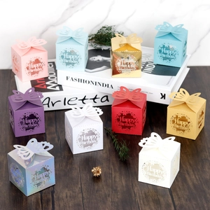 Laser-cut 3D butterfly candy boxes in multiple colors for Happy Birthday parties