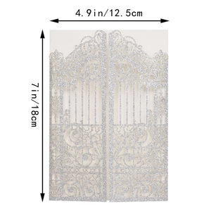 Porte-invitation argenté pailleté avec motif de porte découpé au laser, 12,5x18 cm