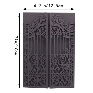 Detailed laser-cut black invitation sleeve with European gate pattern, 12.5x18cm size