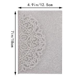 Silver glitter laser cut invitation card measuring 12.5x18cm for weddings and events
