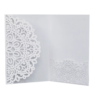 Elegant white laser-cut European wedding invitation with intricate mandala lace pattern