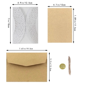 Laser cut lace invitation set with kraft paper inserts, envelopes and jute twine string