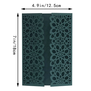 Macro detail of dark teal laser-cut wedding invitation shell with 12.5x18cm dimensions