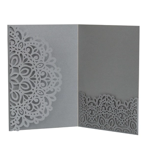 Laser cut mandala kraft paper invitation cover with pearlescent dark gray finish