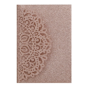 Rose gold glitter wedding invitation card with laser-cut mandala hollow pattern