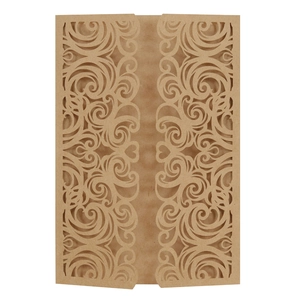 Detailed laser cut filigree pattern on brown kraft paper wedding invitation cover