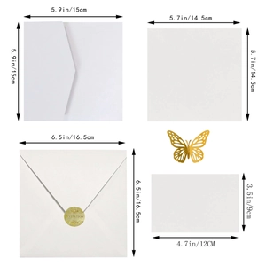 Detailed size guide for dark green wedding invitation set with butterfly seal stickers
