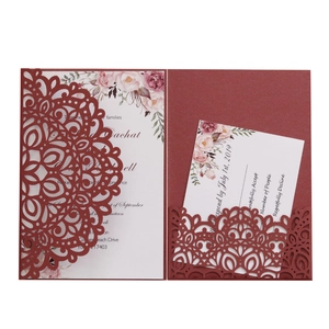 Eleganti Biglietti d'Invito per Matrimonio Taglio Laser Mandala Traforato Carta Perla Artificialta Con Biglietti RSVP Buste Per Fidanzamento Compleanno Laurea Festa