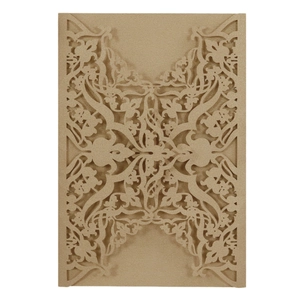 Laser cut floral hollow wedding invitation cover in sparkling champagne gold paper
