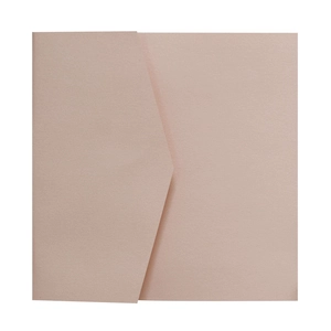 Square rose gold pearlescent invitation envelope with classic V-shaped flap design