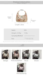Detailed view of the Chinese style embroidered handbag with dimensions and color options