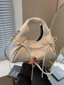 Sac à main en cuir PU blanc crème avec doubles nœuds et bandoulière amovible