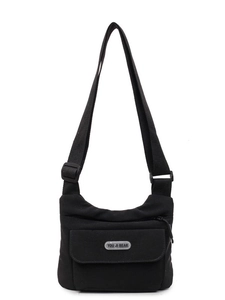 Borsa a tracolla quadrata nera in tela versatile con cinturino regolabile da donna
