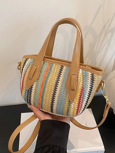 Sac Seau Tissé Coloré pour Femmes Bandoulière Patchwork en Cuir PU Bohème pour Vacances Loisirs Quotidiens Sac à Main