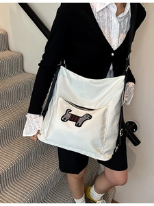 Women Casual Cartoon Dog Embroidery Patch Oxford Fabric Large Capacity Backpack Bucket Bag For School Travel Korean Style