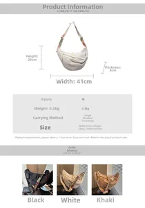 Detailed dimension guide for large nylon crescent crossbody bag in multiple colors
