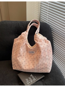 Sac Fourre-tout en Toile Grande Capacité pour Femmes Motif à Pois et Plaid Sac à Main Décontracté Style Paresseux pour Navetteurs