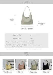 Size guide for PU leather tote bag with dimensions 36x25x12cm and shoulder strap details
