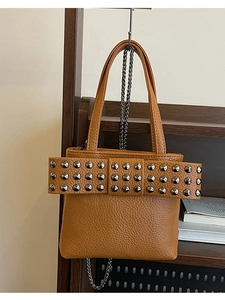 Sac Seau à Nœud Papillon et Rivets en PU Texture Litchi pour Femme Sac Bandoulière Tendance avec Chaîne Petit Sac à Main
