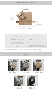 Detailed size chart for bow-knot PU leather backpack with dimensions and color options