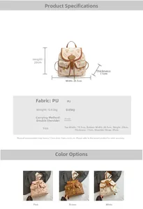 Detailed size chart and specifications for the KMKA PU leather bucket style backpack