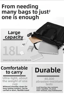 Macro view of water-resistant 18L laptop tote showing padded straps and durable fabric