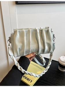 Women Ruched Crossbody Bag Fashion Trendy Pleated Shoulder Bag With Braided Handle Chain Strap PU Leather Small Square Bag