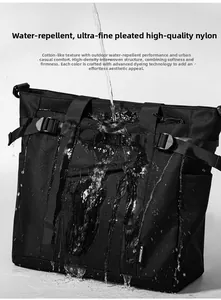 Water-repellent black nylon tote bag showing splash-proof fabric texture and detail