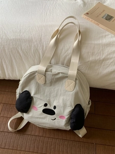 Cute nylon tote bag with cartoon dog embroidery and large capacity for daily use