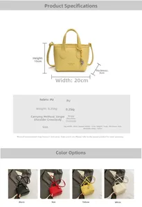 Detailed size specifications and color options for the mini faux leather bucket bag