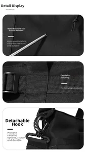 Waterproof fabric detail with durable stitching and detachable spring hook hardware