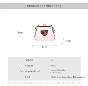 Mini white crossbody coin purse with heart leopard print and silver chain strap details