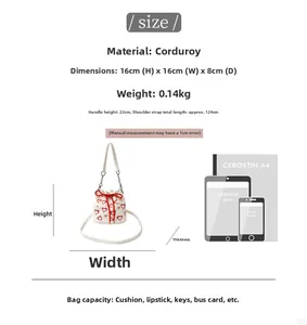 Guide des tailles détaillé et tableau de capacité pour le sac seau en velours côtelé blanc