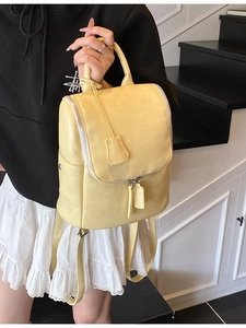 Women Fashion PU Leather Bucket Backpack Minimalist Travel Handbag With Metal Zipper Daily Casual Solid Color Double Shoulder Bag
