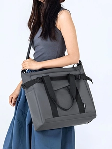 Large capacity dark grey nylon tote bag with adjustable straps for women and students