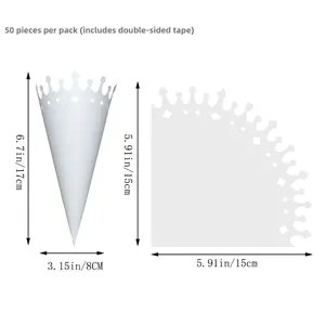 White hollow crown paper wedding cone dimension guide with 50 pieces and adhesive tape