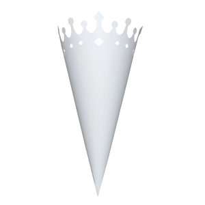 Close-up of hollowed-out crown pattern on white paper wedding flower petal cone