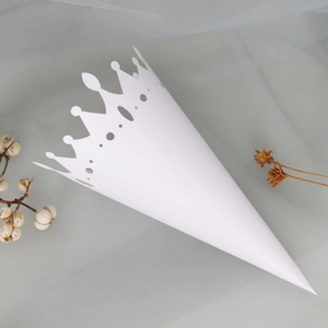 White crown hollow paper cone for wedding confetti petals and party favors